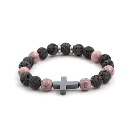 Korálkový náramek z lávového kamene, howlitu a hematitu MINK78/17 Agato