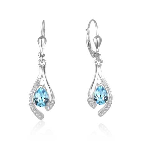 Nádherné stříbrné náušnice se světle modrými zirkony AGUC2693-T Beneto