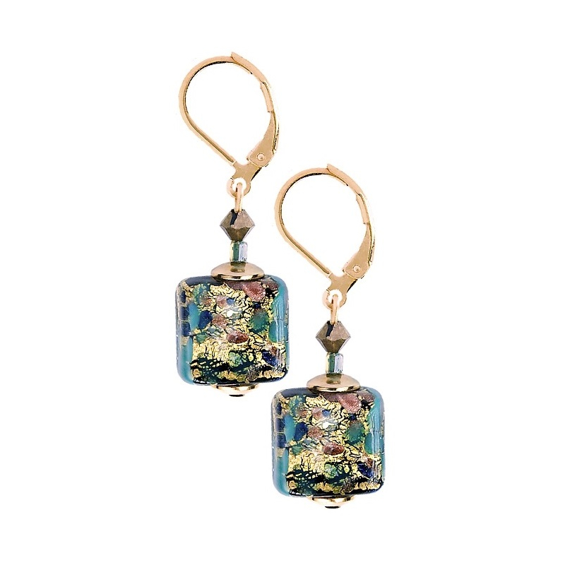 Exkluzivní náušnice Fabulous Block s 24karátovým zlatem v perlách Lampglas ECU67 Lampglas