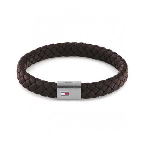 Tmavě hnědý kožený náramek s ocelovým zapínáním 2790330 Tommy Hilfiger
