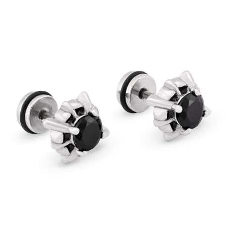 Ocelové náušnice s černým krystalem Troli