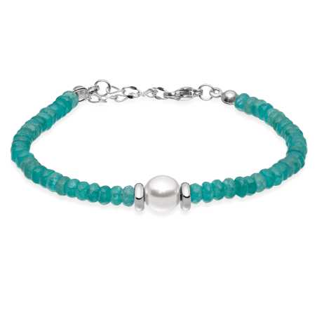 Něžný tyrkysový korálkový náramek s perlou VESB0712S-B Troli