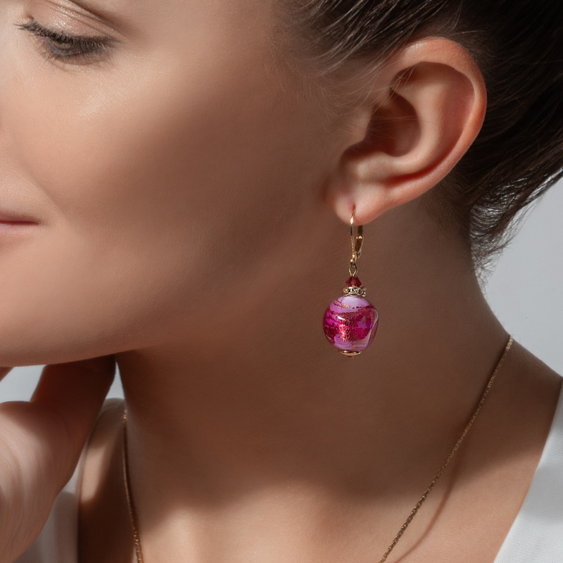 Luxusní náušnice Raspberry Temptation s ryzím zlatem v perlách Lampglas ESA49 Lampglas