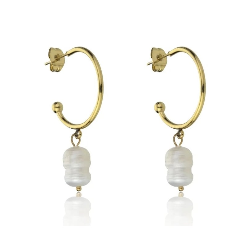 Pozlacené kruhové náušnice s perlami Noa EWE23099G Emily Westwood