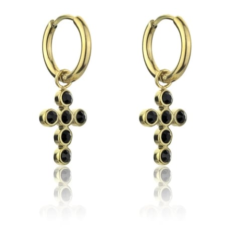 Pozlacené náušnice s křížky Avianna Black Earrings MCE23120G Marc Malone