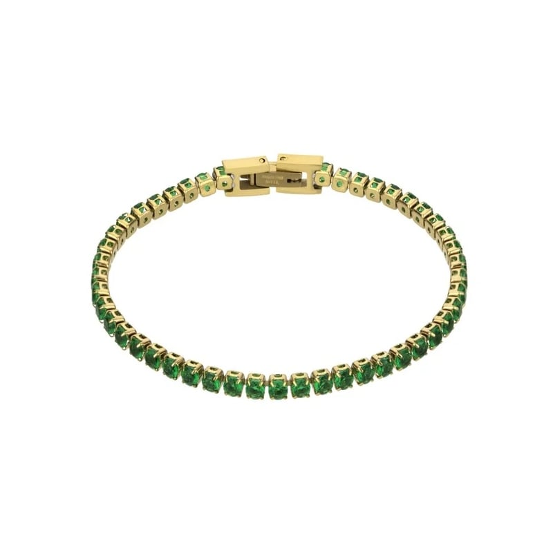 Tenisový pozlacený náramek Tessa Green Bracelet MCB23055G Marc Malone