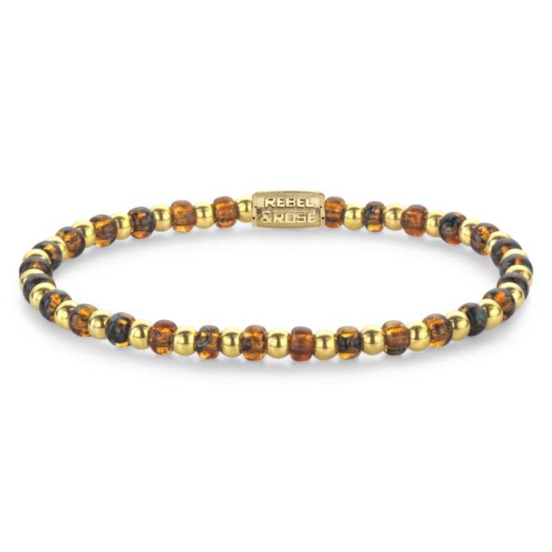 Korálkový náramek Mix Glass Rocks Tiger Gold RR-40146-G Rebel&Rose / Délka: 16,5 cm