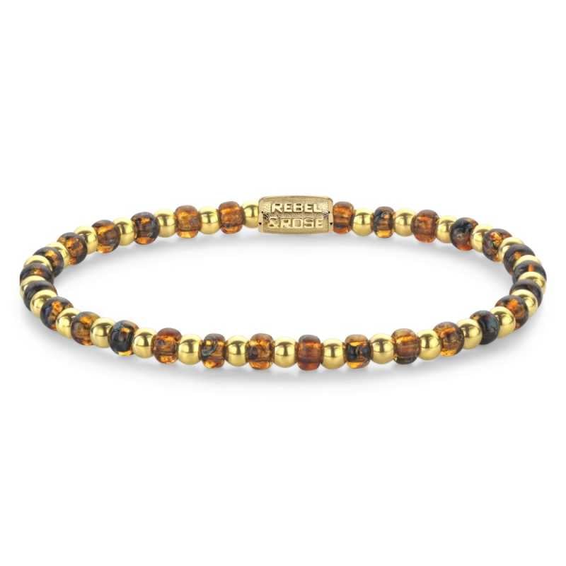 Korálkový náramek Mix Glass Rocks Tiger Gold RR-40146-G Rebel&Rose / Délka: 17,5 cm