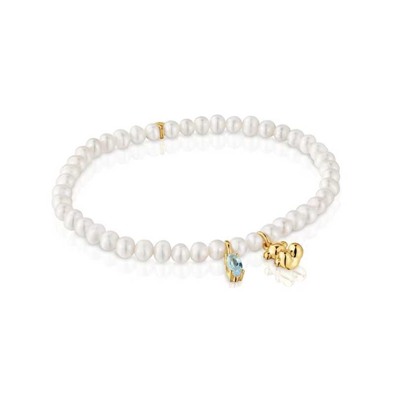 Náramek z pravých perel s pozlaceným medvídkem 1004025000 Tous Náramek z pravých perel s pozlaceným medvídkem 1004025000 Tous
