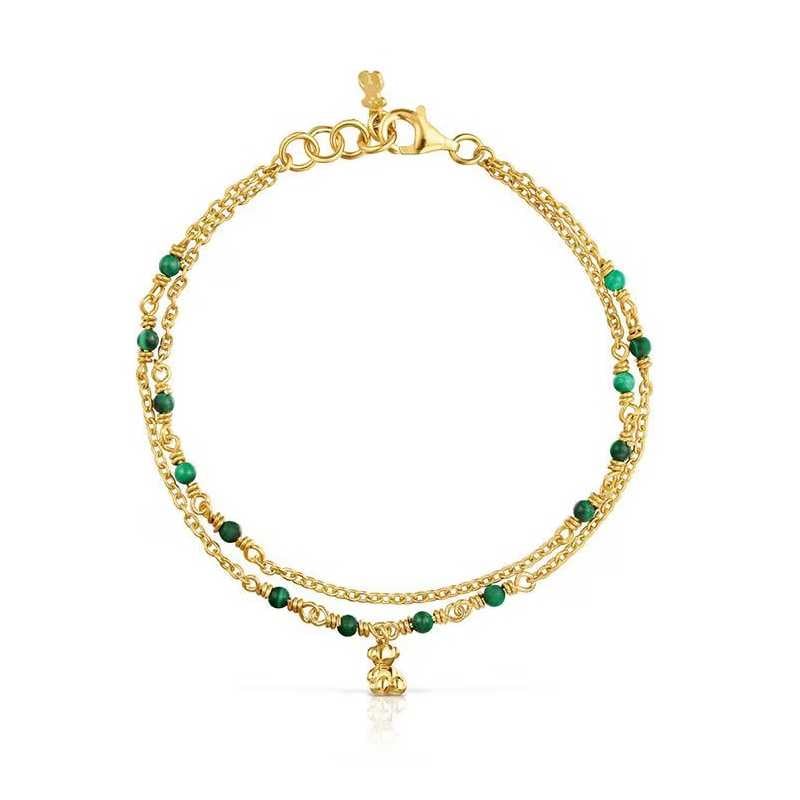 Dvojitý pozlacený náramek s malachitem Bold Bear 1003972400 Tous Dvojitý pozlacený náramek s malachitem Bold Bear 1003972400 Tous