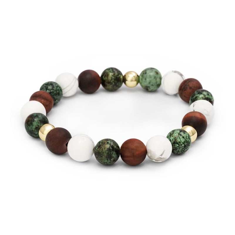 Korálkový náramek z howlitu, býčího oka a tyrkysu MINK166/17 Agato