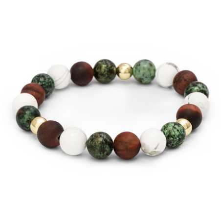 Korálkový náramek z howlitu, býčího oka a tyrkysu MINK166/17 Agato
