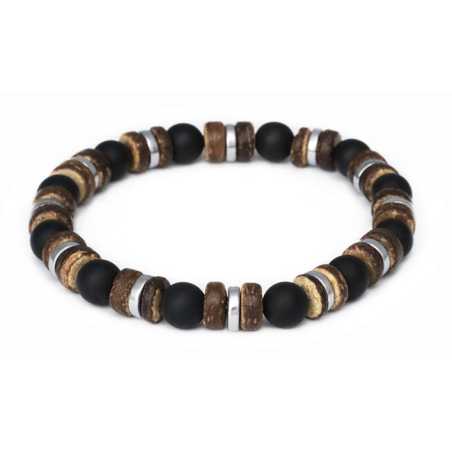 Korálkový náramek z onyxu, kokosového dřeva a hematitu MINK168/20 Agato
