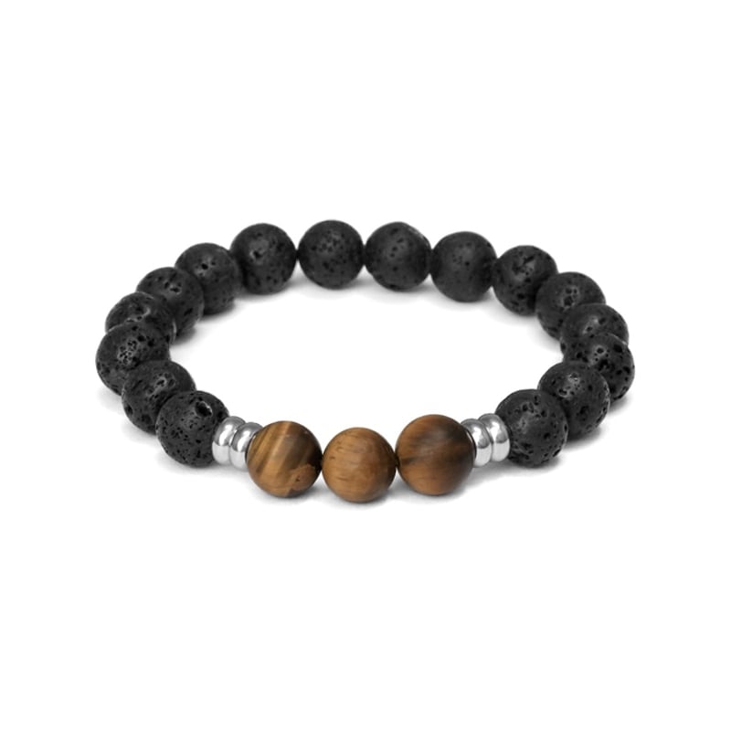 Korálkový náramek z lávového kamene a tygřího oka MINK160/20 Agato