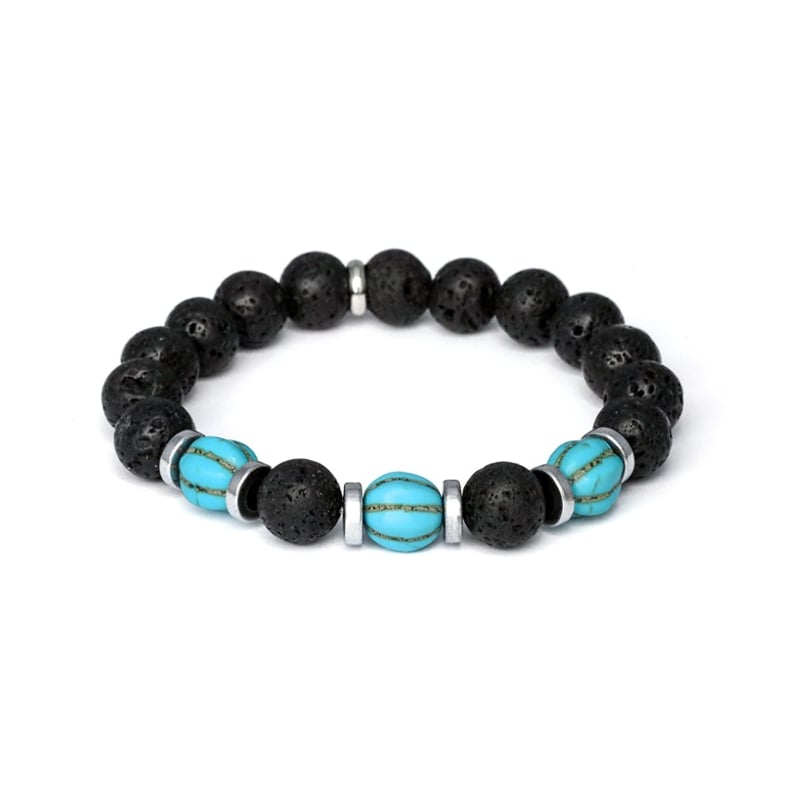 Korálkový náramek z lávového kamene, hematitu a tyrkysu MINK163/20 Agato
