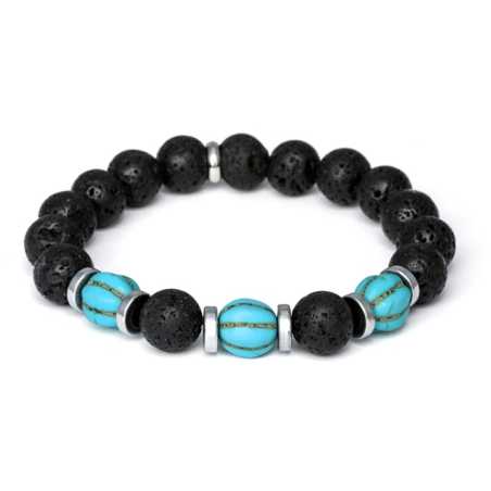 Korálkový náramek z lávového kamene, hematitu a tyrkysu MINK163/20 Agato