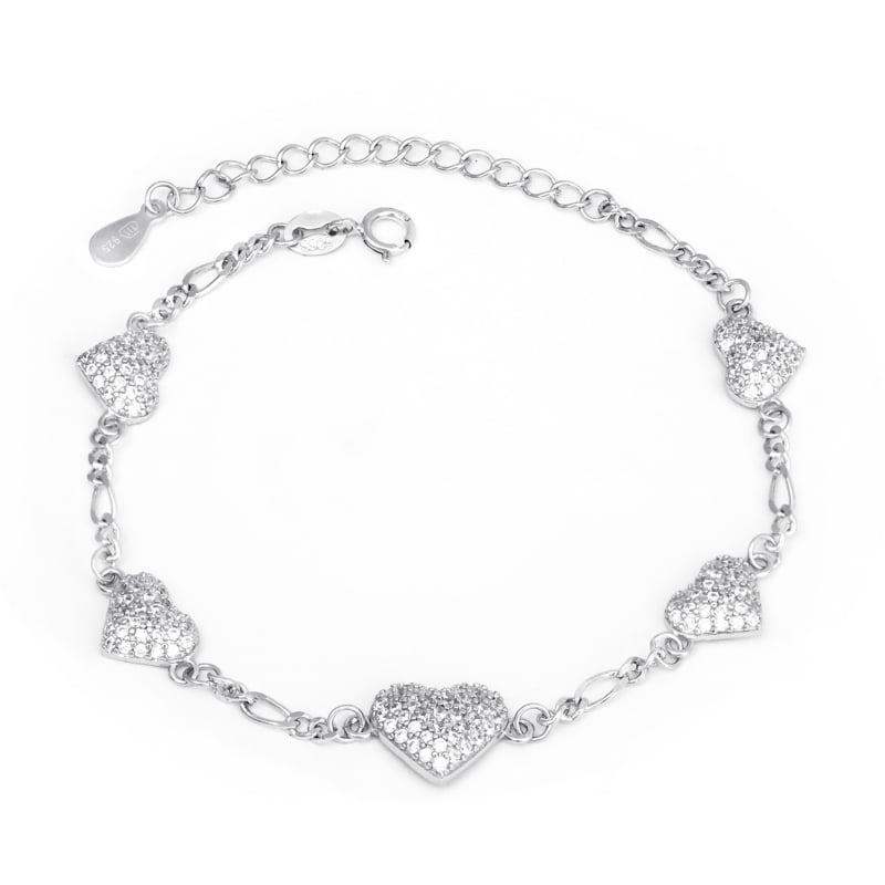 Stříbrný náramek se třpytivými srdíčky AGB783/21 Agato
