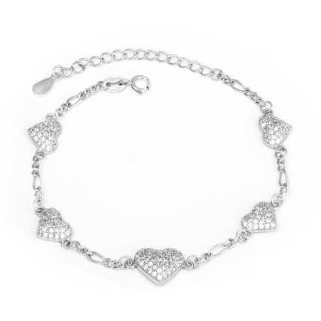 Stříbrný náramek se třpytivými srdíčky AGB783/21 Agato