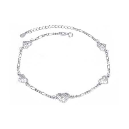 Stříbrný náramek na nohu se třpytivými srdíčky AGN53/27 Agato