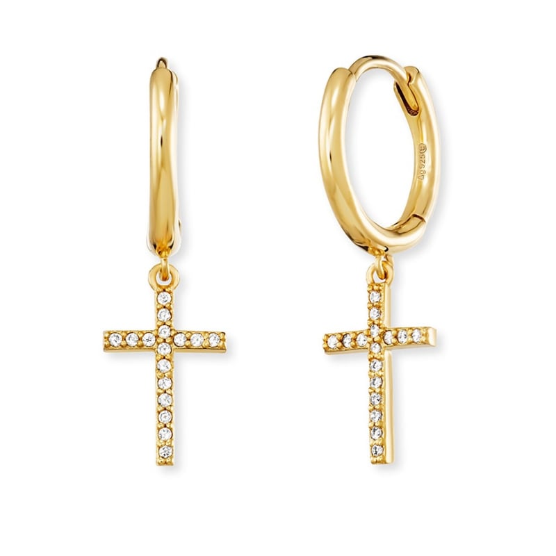 Pozlacené kruhové náušnice Křížek se zirkony ERE-LILCROS-ZGC Engelsrufer Pozlacené kruhové náušnice Křížek se zirkony ERE-LILCROS-ZGC Engelsrufer