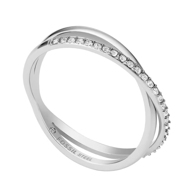 Elegantní ocelový prsten s krystaly JF04078040 Fossil / Obvod: 49 mm - 49 mm Elegantní ocelový prsten s krystaly JF04078040 Fossil / Obvod: 49 mm - 49 mm