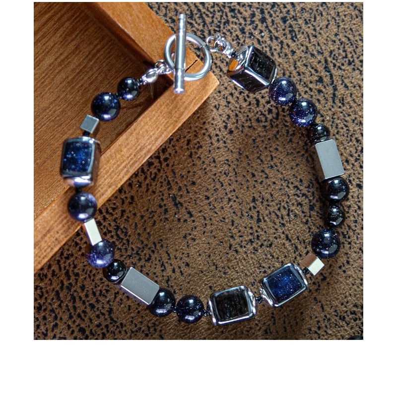 Pánský náramek Star Dust s unikátními perlami Lampglas a Blue Goldstone BFM15 Lampglas / Délka: 23 cm