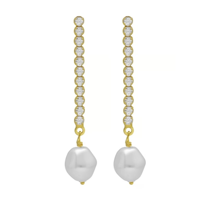 Luxusní visací náušnice s krystaly a barokní perlou Purpose A4666-07DT Victoria Cruz