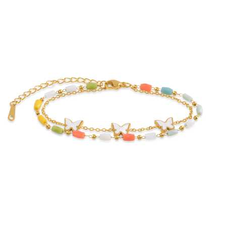 Pozlacený náramek s barevnými korálky a motýlky Troli