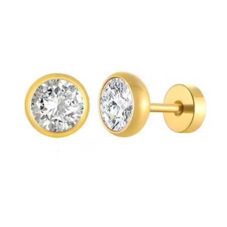 Slušivé pozlacené náušnice z oceli s krystalem Troli