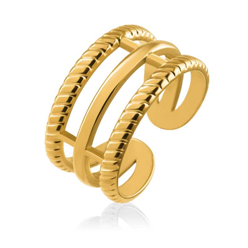 Výrazný otevřený prsten z pozlacené oceli Troli Výrazný otevřený prsten z pozlacené oceli Troli