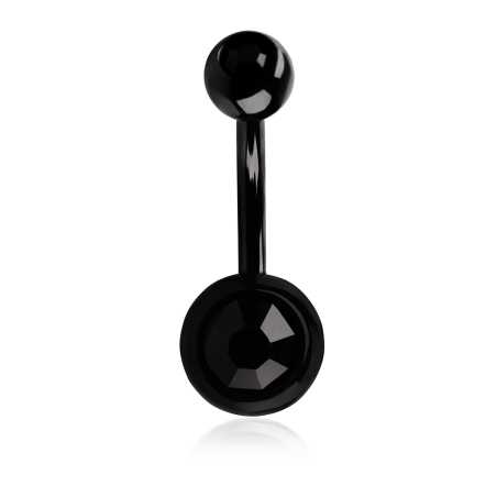 Ocelový piercing do pupíku s černým krystalem Troli