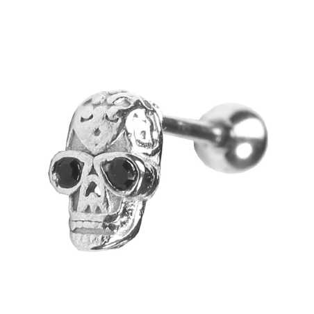 Piercingová náušnice Lebka s černými krystaly Troli
