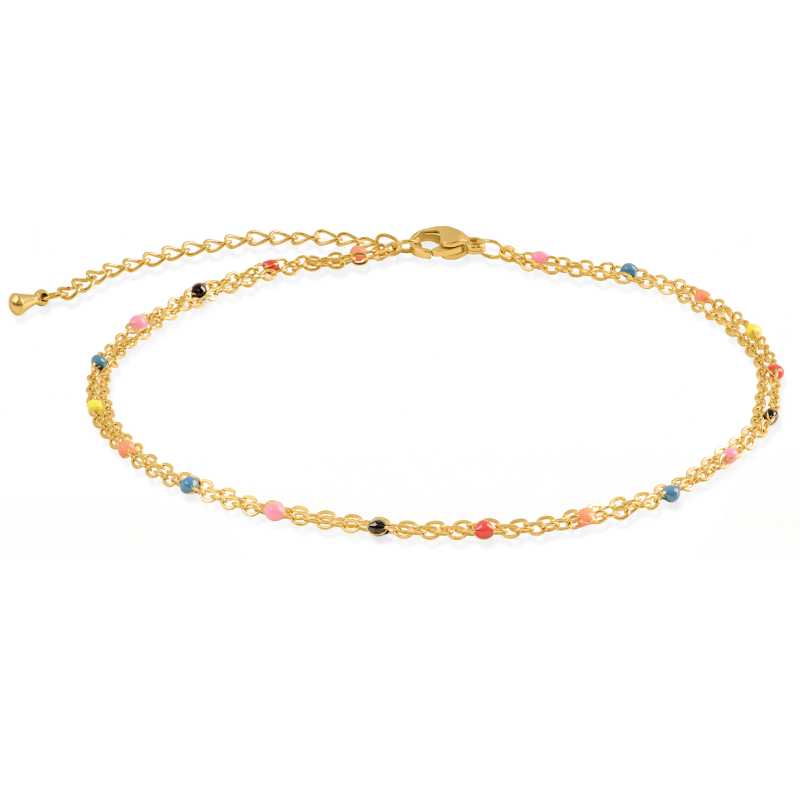 Pozlacený dvojitý náramek na nohu se smaltovými korálky Troli Pozlacený dvojitý náramek na nohu se smaltovými korálky Troli