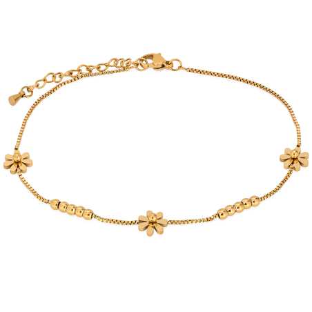 Jemný pozlacený řetízek na nohu s květinami Troli / Délka: 25 cm