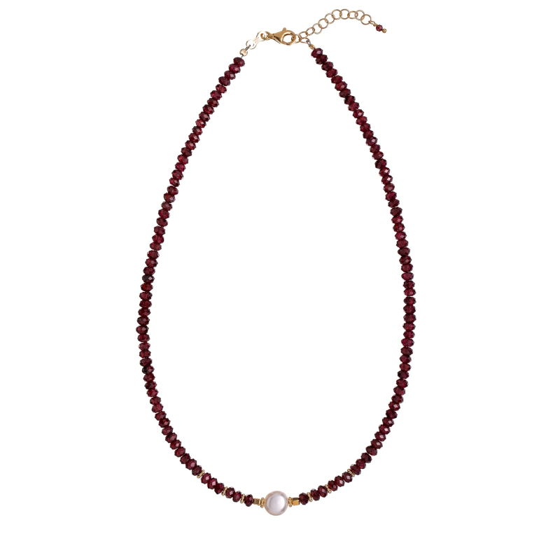Korálkový náhrdelník z granátu s pravou perlou AL4107-Oro-Granato Alisia Korálkový náhrdelník z granátu s pravou perlou AL4107-Oro-Granato Alisia