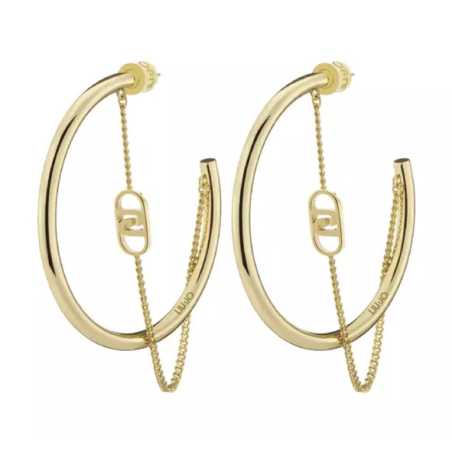 Pozlacené kruhové náušnice s řetízkem LJ2774 Liu Jo