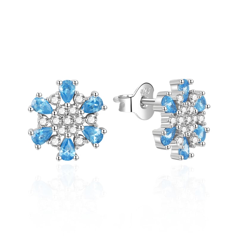 Stříbrné náušnice Sněhové vločky s modrými zirkony AGT-E010PLB Agato