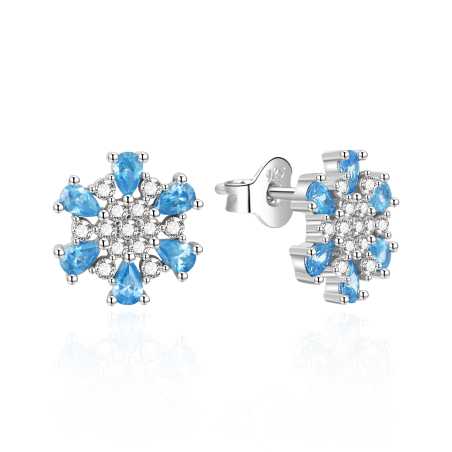 Stříbrné náušnice Sněhové vločky s modrými zirkony AGT-E010PLB Agato