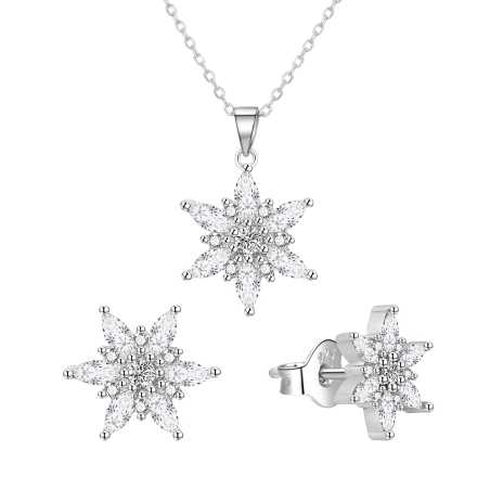 Půvabná stříbrná sada šperků Sněhové vločky AGT-SET01W (řetízek, přívěsek, náušnice) Agato