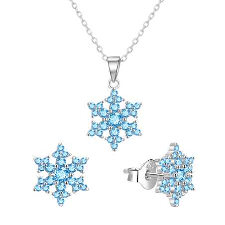 Stříbrná sada šperků Sněhové vločky s modrými zirkony AGT-SET02LB (řetízek, přívěsek, náušnice) Agato