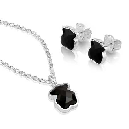 Stříbrný set šperků Medvídek s onyxem 1001312500 (náhrdelník, náušnice) Tous