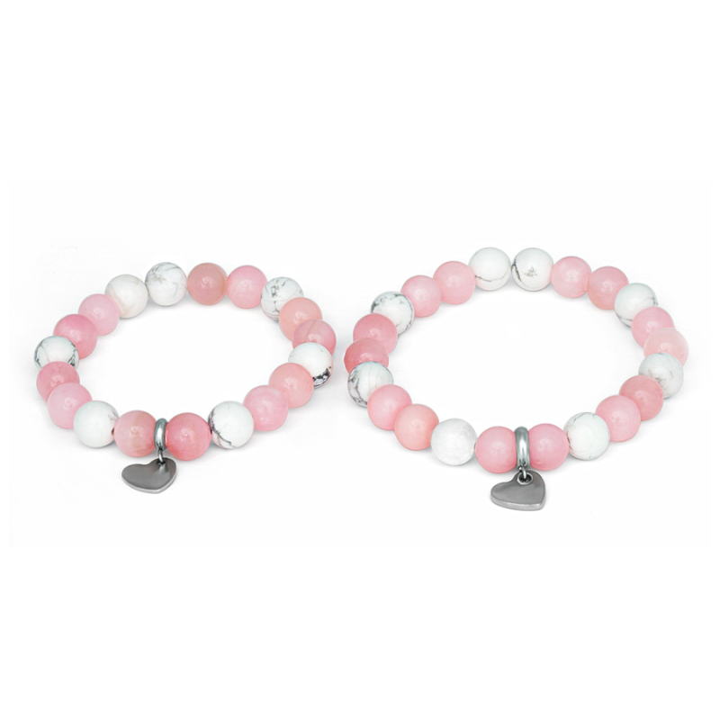 Korálkové náramky z jadeitu a howlitu pro maminku s dcerou MINK05/SET Agato Korálkové náramky z jadeitu a howlitu pro maminku s dcerou MINK05/SET Agato