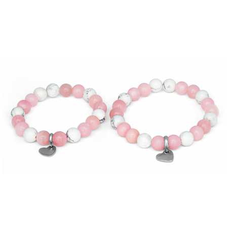 Korálkové náramky z jadeitu a howlitu pro maminku s dcerou MINK05/SET Agato