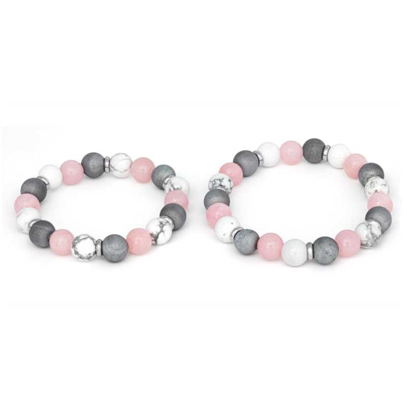 Minerální náramek pro maminku s dcerkou MINK34/SET (jadeit, howlit, achát) Agato