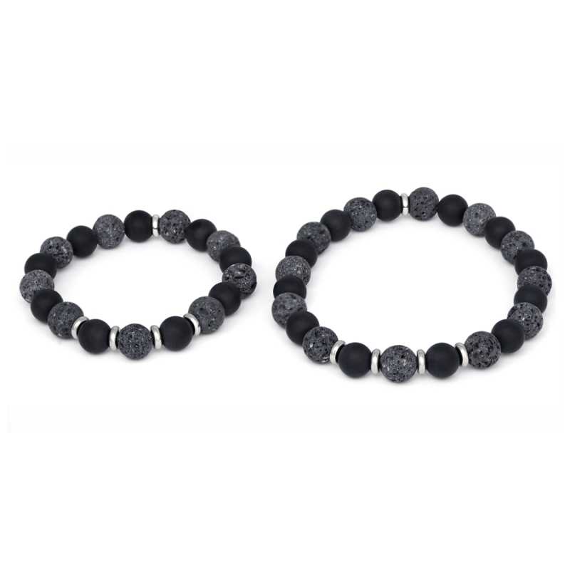 Minerální náramek pro otce se synem MINK58/SET (onyx, lávový kámen) Agato