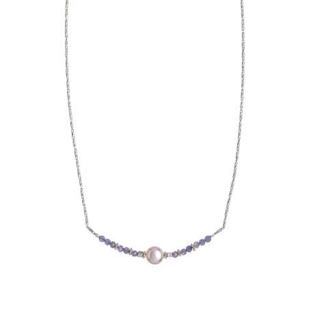 Stříbrný náhrdelník s korálky tanzanitu a pravou perlou AL4109-Argento-Tanzanite Alisia