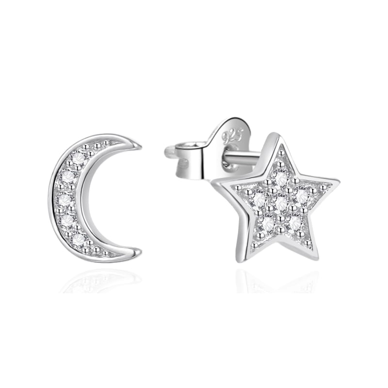 Asymetrické stříbrné náušnice Měsíc a hvězda AGT-E019PW Agato