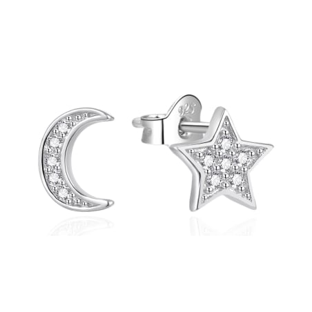 Asymetrické stříbrné náušnice Měsíc a hvězda AGT-E019PW Agato