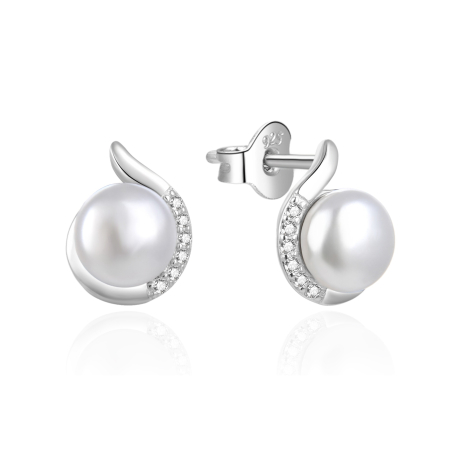 Elegantní stříbrné náušnice s perlou a zirkony AGT-E073PW-P Agato
