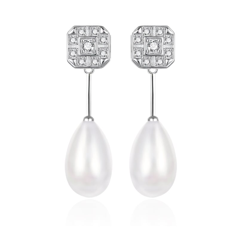 Stříbrné visací náušnice se zirkony a perlou AGT-E095PW-P Agato
